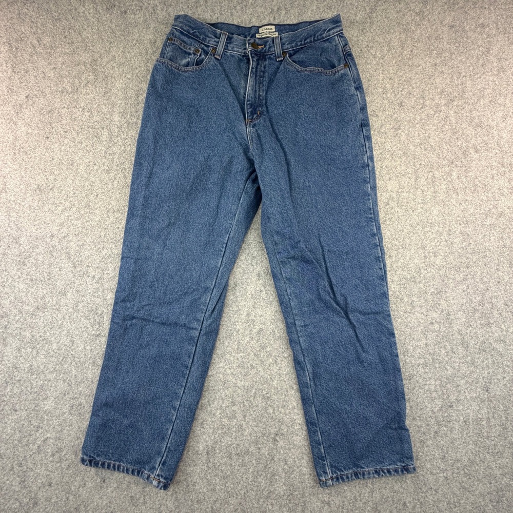 LL Bean Flannel Lined Jeans Womens 12 Pet Relaxed Fit Plaid Denim 216147 Medium